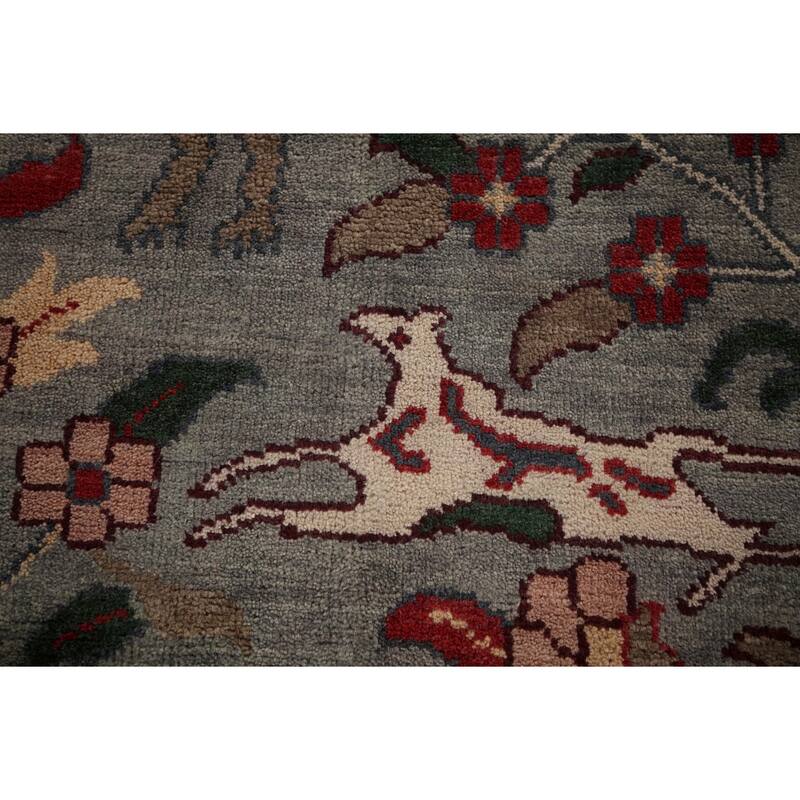 Hunting Animals Gray Ziegler Oriental Large Rug Handmade Wool Carpet - 9'8"x 13'10"