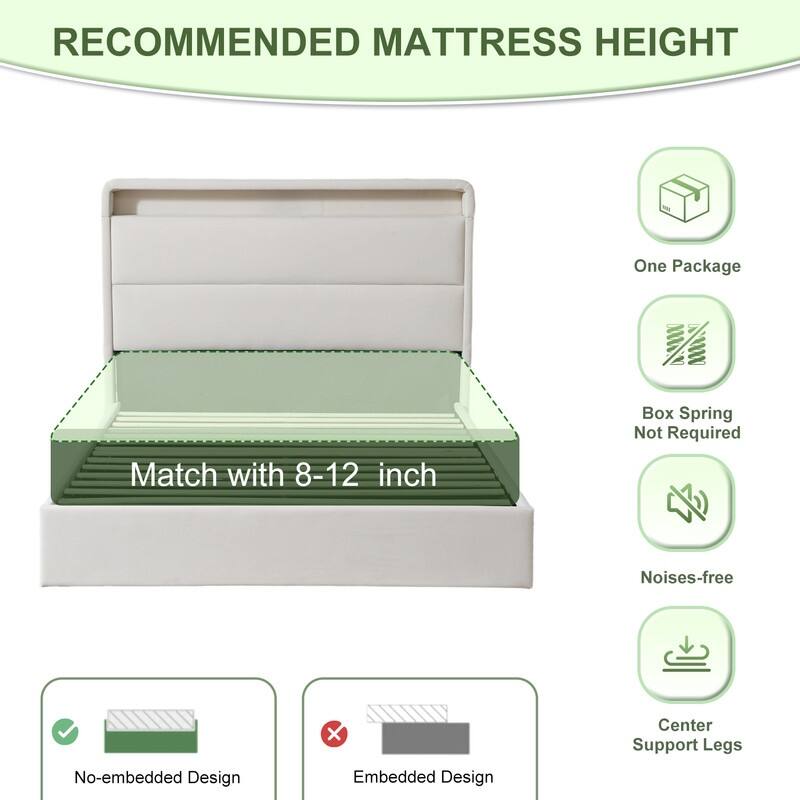 Upholstered Platform Bed With Charging Station & LED Lights