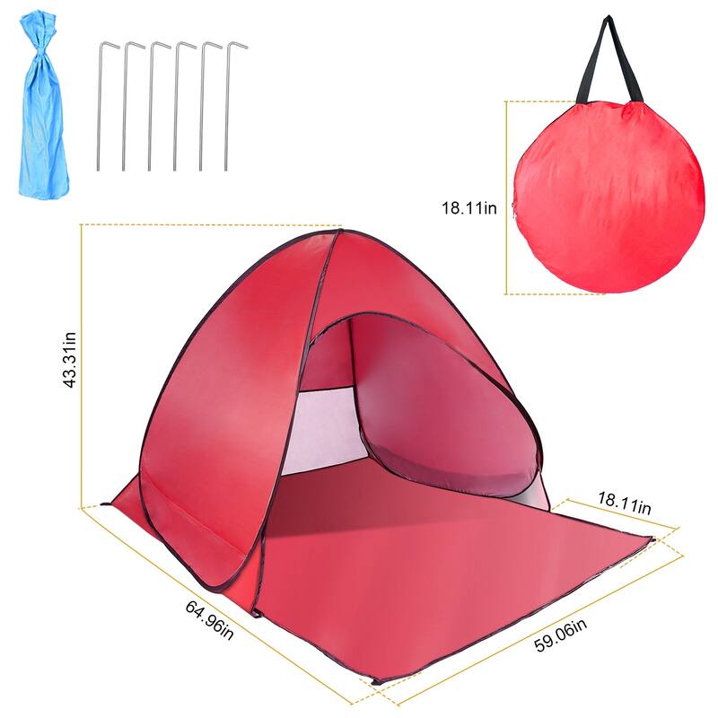 Pop Up Beach Tent Sun Shade Shelter Anti-UV Waterproof 2-3 Person - 64.96 x 59.06 x 43.31in