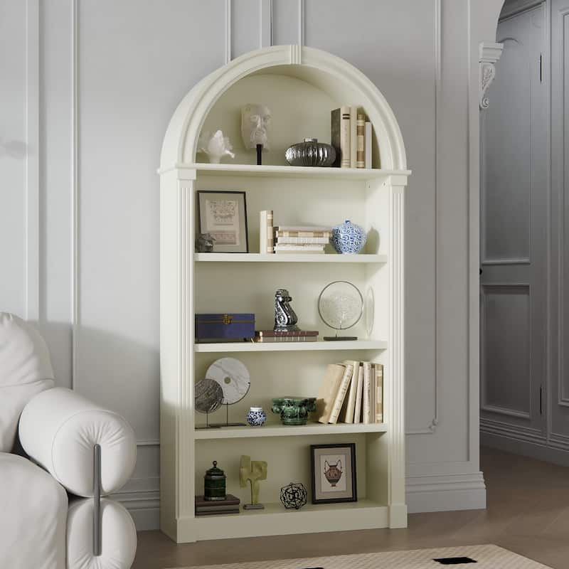 Cream-Yellow Display Cabinet,5-Tier Showcase Cabinet,Shelves Corner Standing Organizer,European Flair