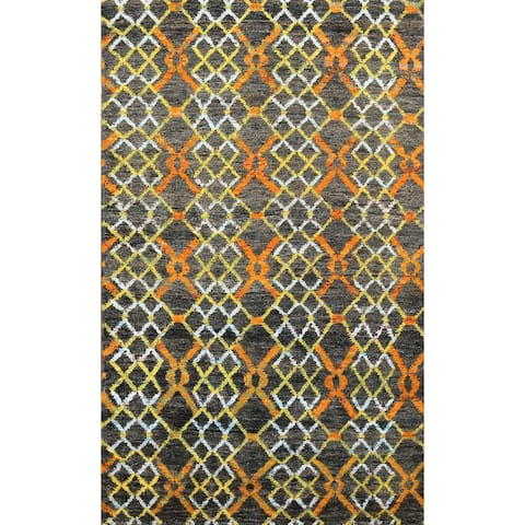 Geometric Trellis Moroccan Oriental Area Rug Hand-knotted Foyer Carpet - 5'5" x 8'4"