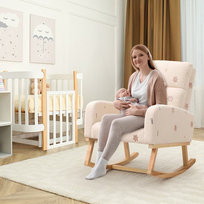 HOMYKA 28" Wide Rocking Chair for Nursery with Solid Wood Leg