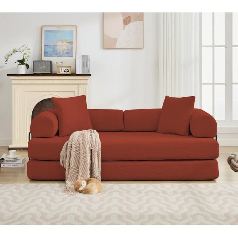 78.5" 4-in-1 Folding Convertible Out King Size Sleeper Sofa Bed - Red