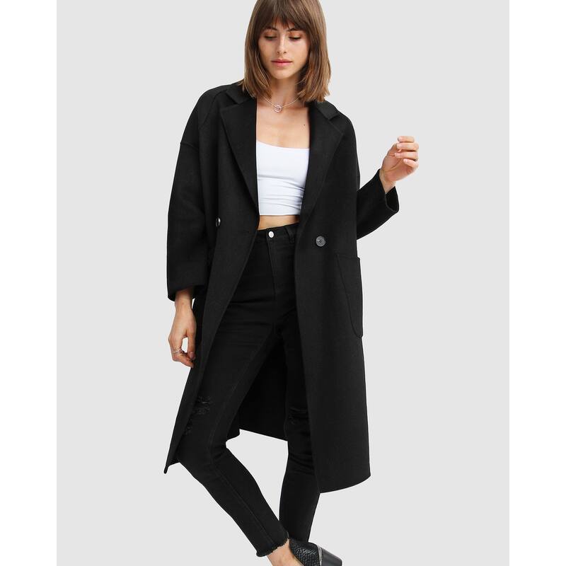 Publisher Double-Breasted Wool Blend Coat - XS - Black