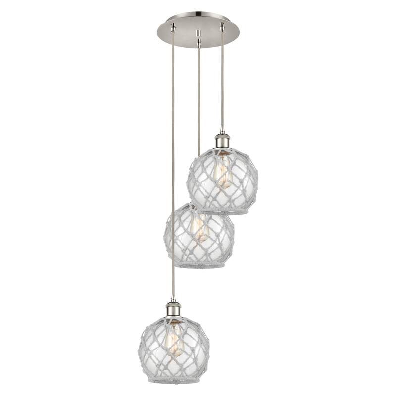 Innovations Lighting Endless Possibilities Ballston - Farmhouse Rope - 3 Light 15" Cord Hung Multi Pendant - Clear Glass with White Rope/Polished Nickel