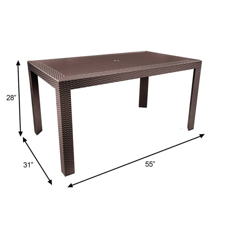 Mace All Weather Outdoor Patio Rectangular Dining Table with Umbrella Hole and Weave Design