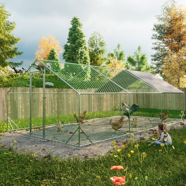 Outdoor Large Metal Chicken Run Coop with 1 piece of Waterproof