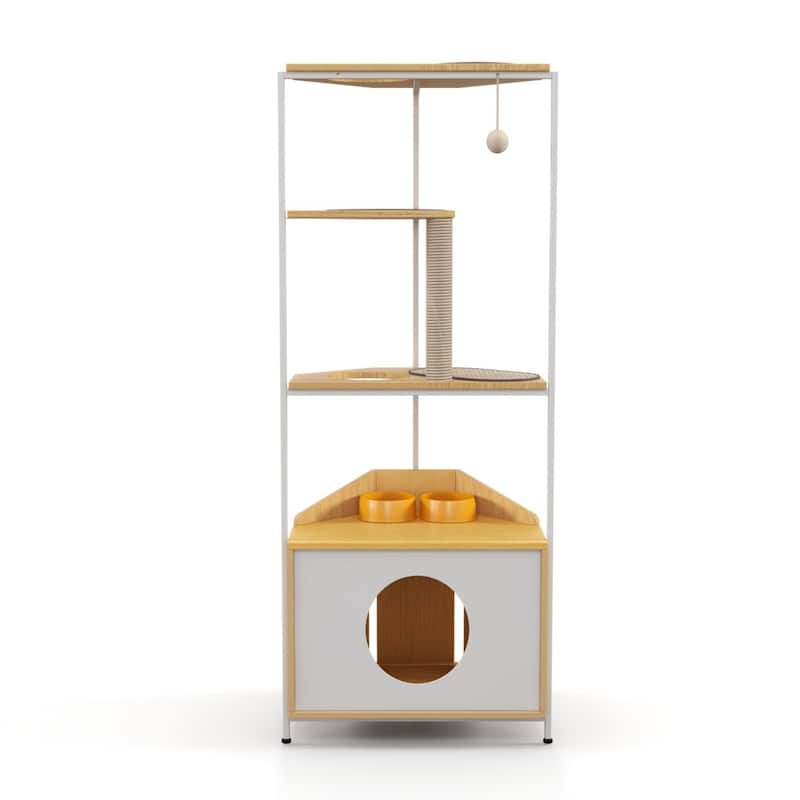 Corner Cat Tree with Scratching Post, Condo, Platforms & Feeder