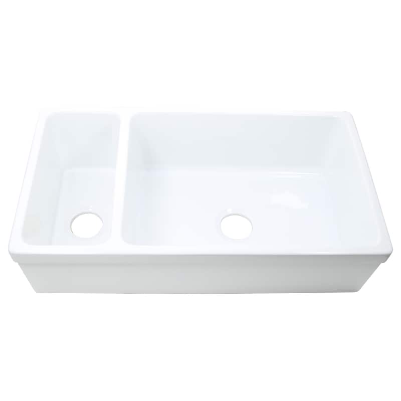 Highpoint Collection Fireclay Reversible Double Bowl Farmsink - 35.5 x 19.75 x 9.75