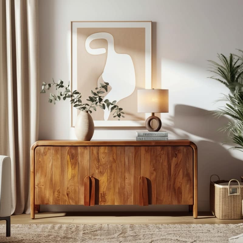 Mango Wood Cabinet Cassia Style Rounded Edge Design - 63" Brown - 63" x 15" x 29.5"