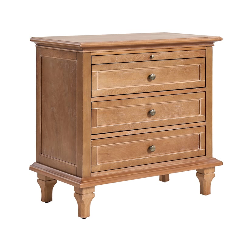 Muriel Farmhouse 3 Drawers End Table with Built-In Outlets by HULALA HOME