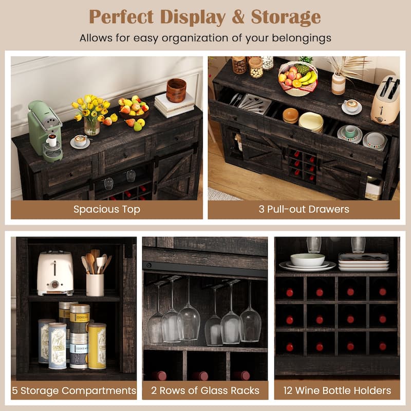 Gymax Wine Bar Cabinet w/LED Lights & Doors Coffee Station w/