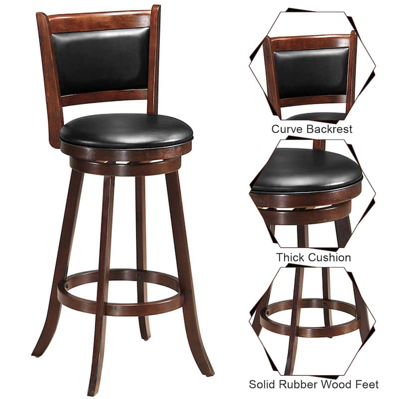 Costway Set of 2 29'' Swivel Bar Height Stool Wood Dining Chair