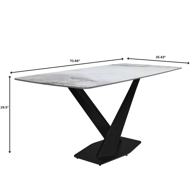 Voren Dining Table with Stone or Glass Tabletop in Black Steel Base