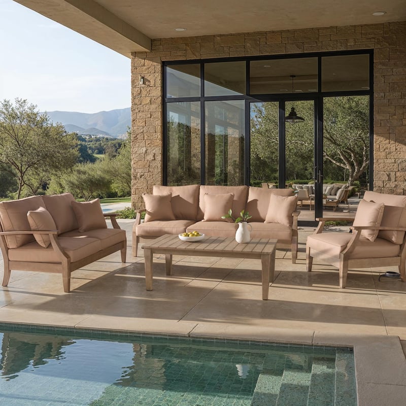 SAFAVIEH Couture Outdoor Patio Furniture Martinique Wood Arm Chair - 31"W x 36"D x 33"H