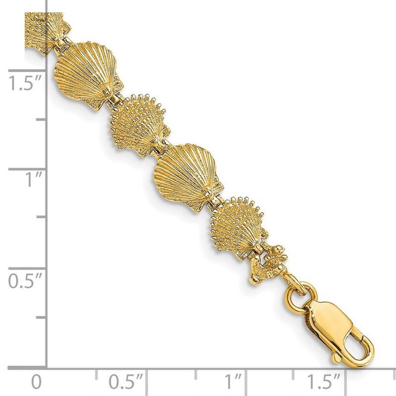 Curata 14k Yellow Gold Polished /Textured Scallop Shell Bracelet 7 Inch