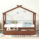 preview thumbnail 2 of 7, Twin Walnut House Bed with Two Drawers, Roof, Included Headboards, Children's Solid Wood Platform Bed, No Box Spring Needed