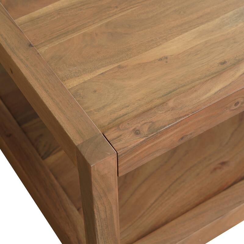 Wilton Handmade Lattice Base Wood Coffee Table, 33"W x 62"L x 18"H, Light Brown Finish by Sevita - 33"W x 62"L x 18"H