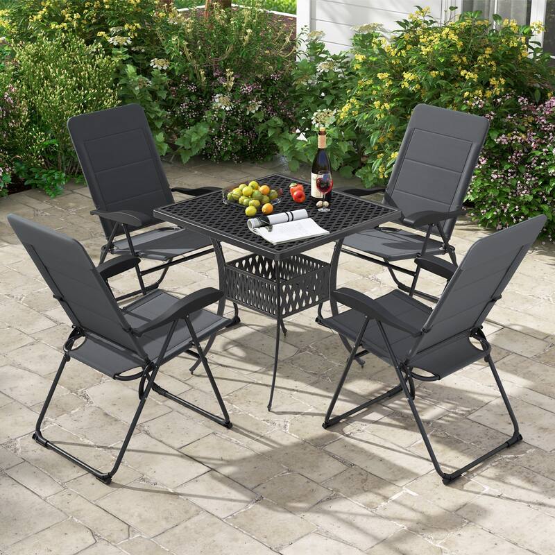 Gymax 4PCS Patio Folding Chairs Back Adjustable Reclining Padded