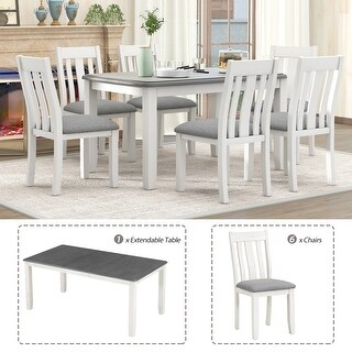 Wood Dining Set 7-Piece Extendable Dining Table Set with 6 Chairs - Bed ...
