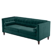 Teal Velvet Upholstered Sofa with Bolster Pillows - 30'' x 78'' x 32 ...