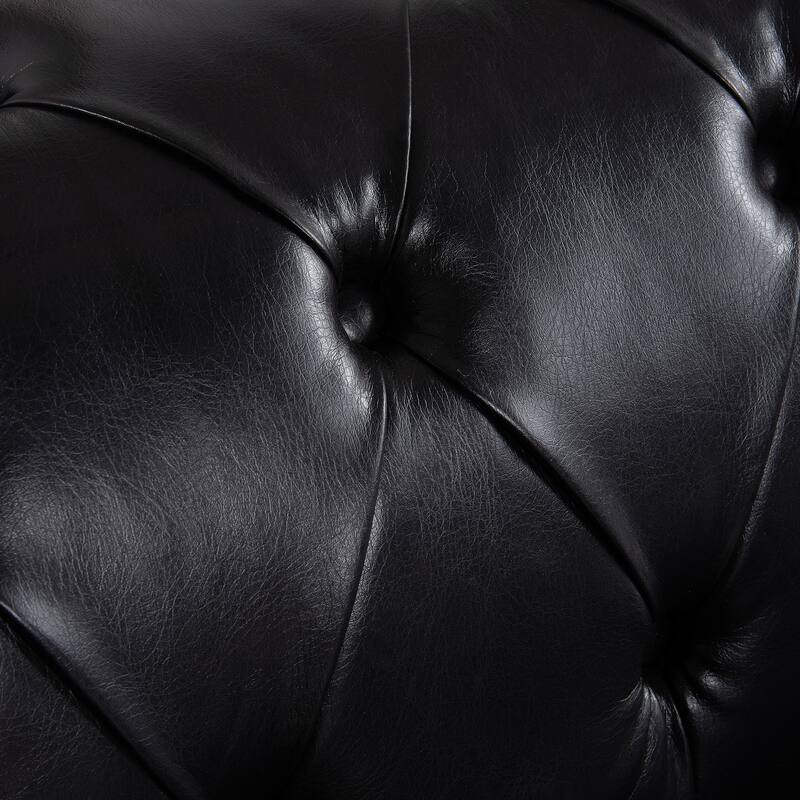 84.06 Inch Width Black PU 3 Seater Traditional Square Arm Removable Cushion Sofa