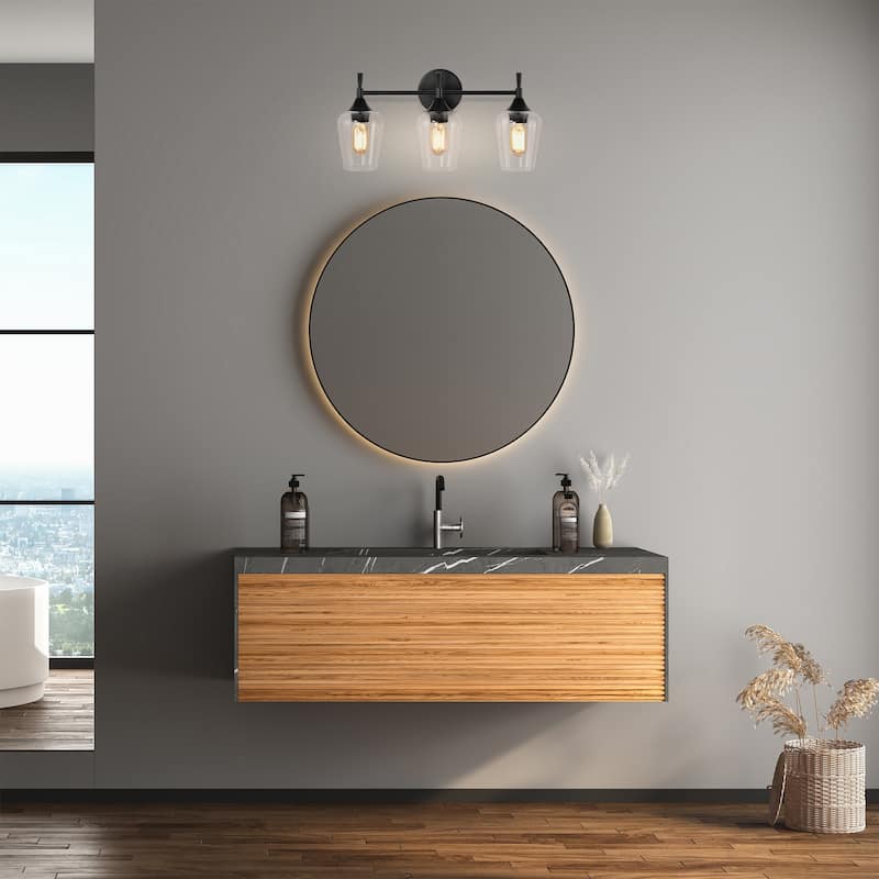Matte Black 3-Light Modern Vanity Light with Clear Glass Shades