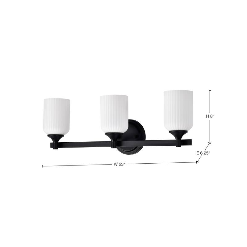 Solara 3 Light Vanity Matte Black Finish Frosted Ribbed Glass - Matte Black