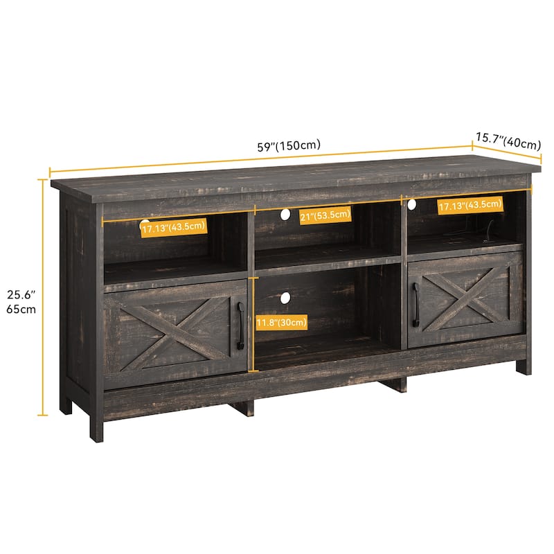 Moasis 70"/59" Farmhouse TV Stand for 80"/65" TV with Outlet and Lights