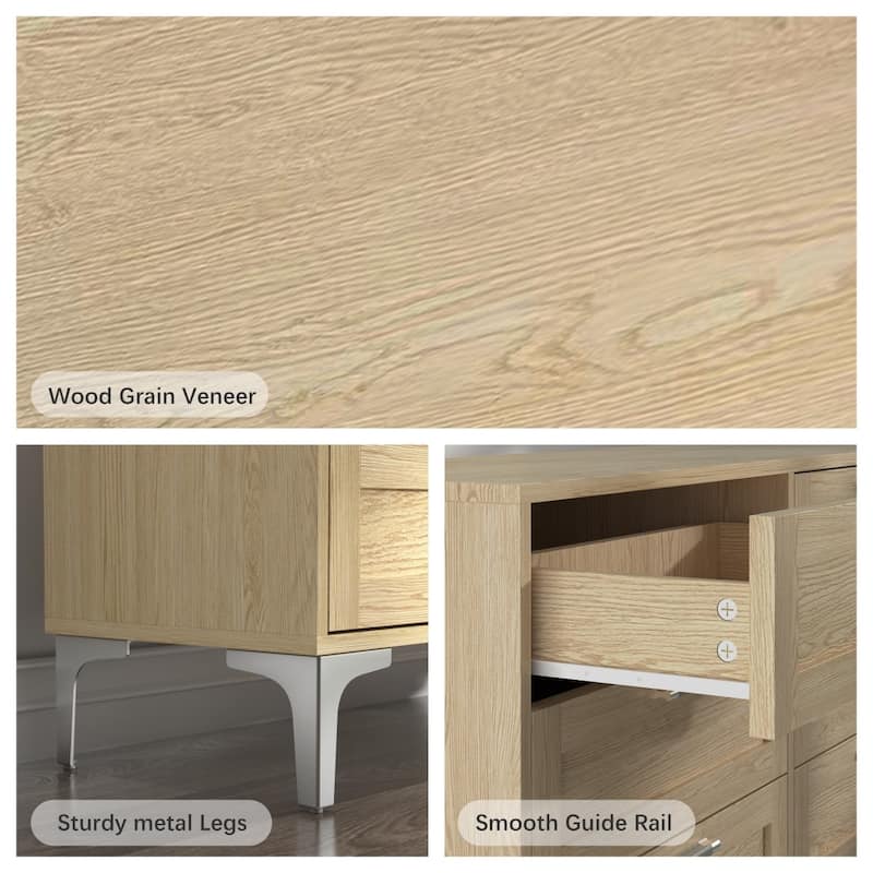 47.2" Modern Wood 6 Drawer Dresser with Polished Silver Legs