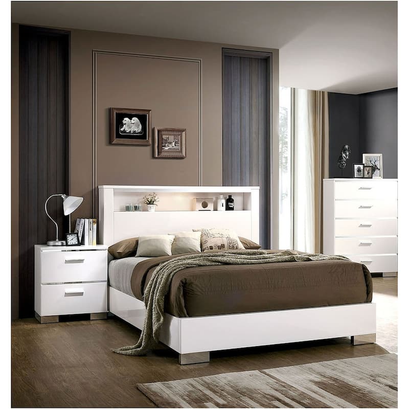 1pc Nightstand White Color High Gloss Lacquer Coating Chrome Handles