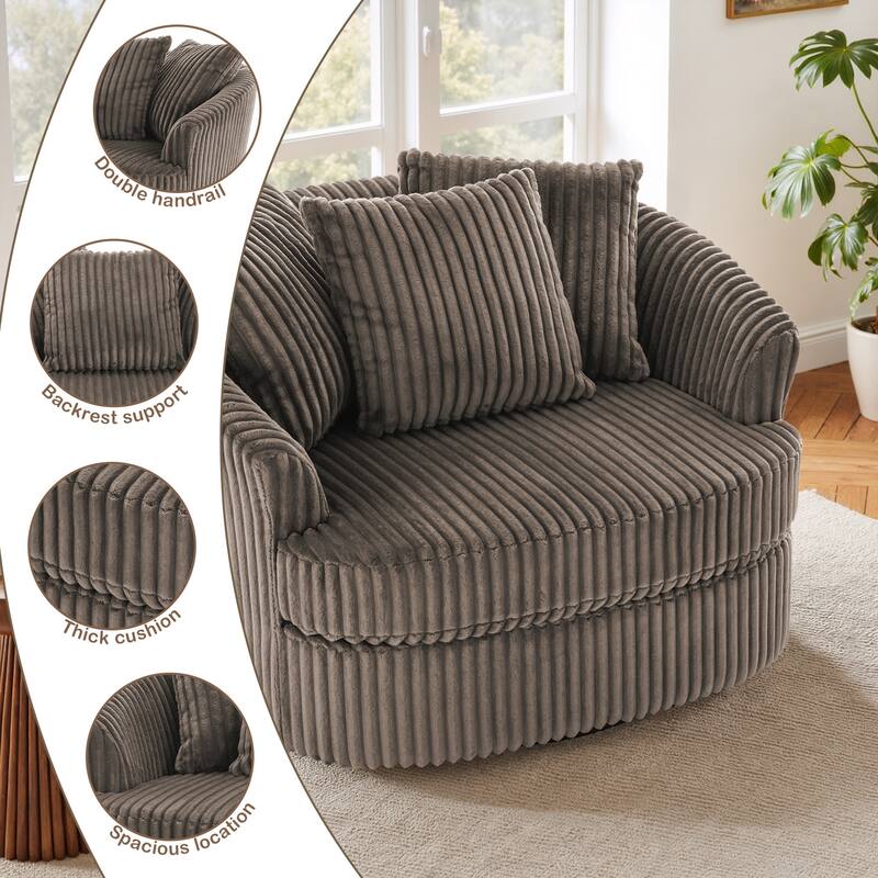 UIXE Oversize 43" Plush Corduroy Swivel Barrel Chair Comfy Accent Chair For Living Room