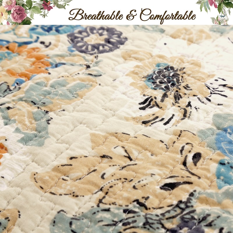 Cozy Line Florabella Cotton Floral 3-pc. Reversible Quilt Set