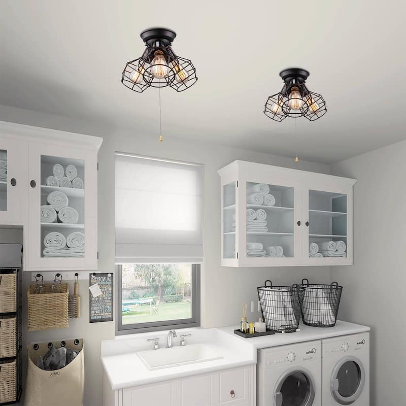 Carbon Loft Metal Cage 3-Light Semi Flush Mount Ceiling Lights - W15"xH9.5"
