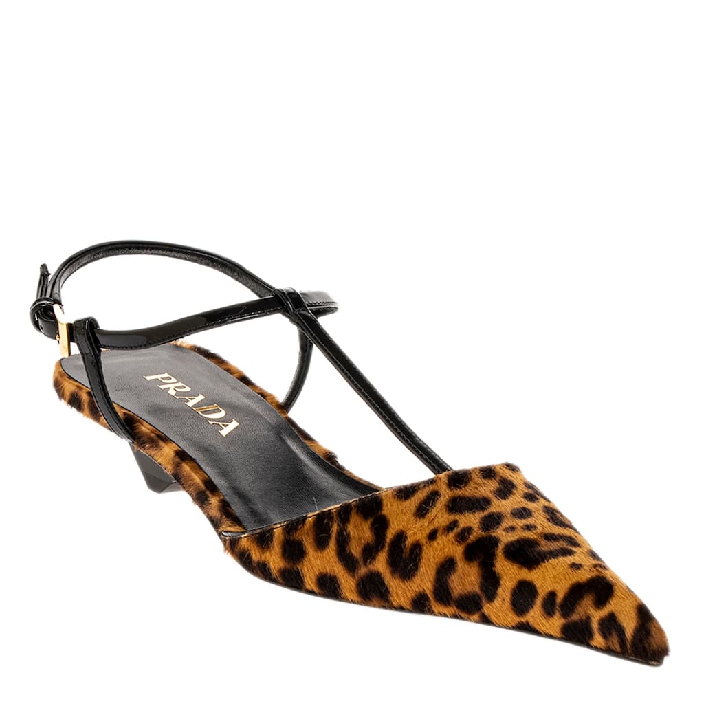 Prada Leopard Print T-Strap Ballerina Pumps