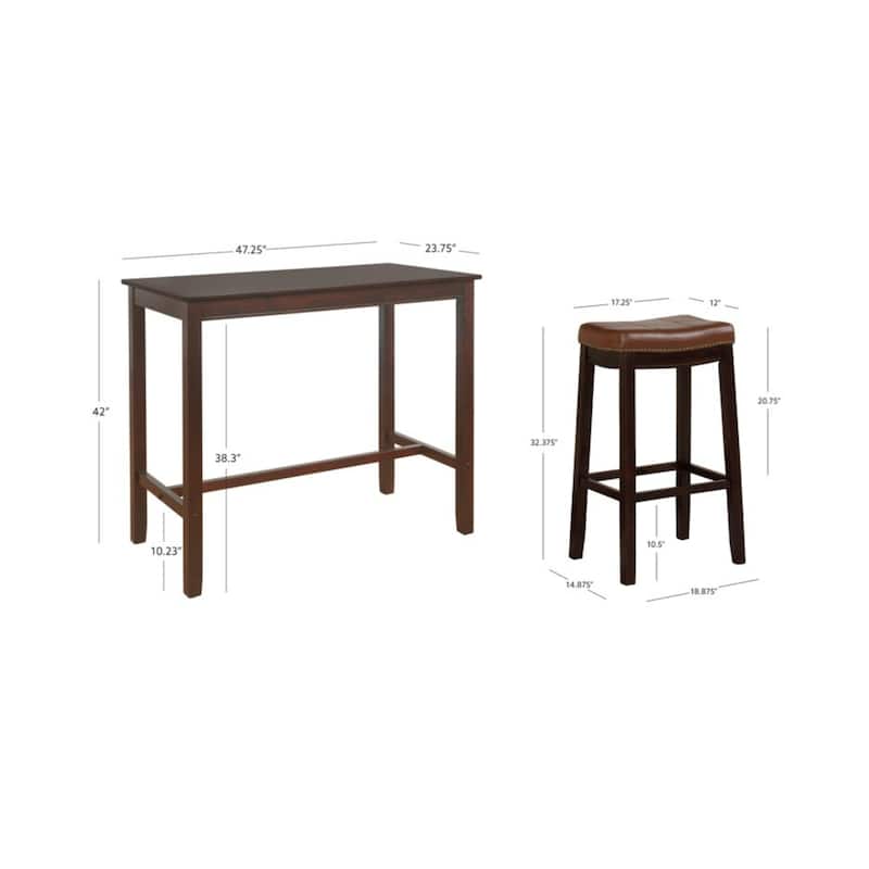 3-Piece Bar Table and Stool Set- 47.25" - Cognac Brown