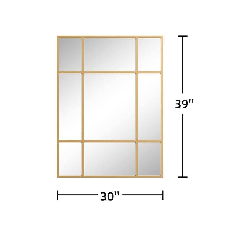Iron Metal Frame Rectangular Windowpane Wall Mirror Farmhouse Rustic Elegant Decor for Living Room Bedroom Bathroom Entryway