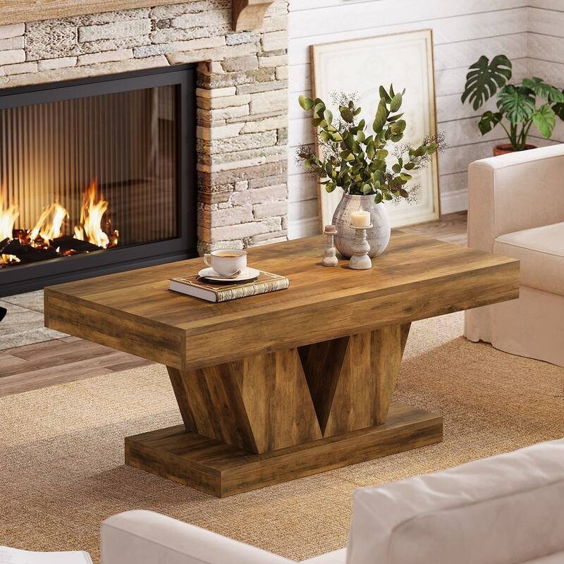 Rectangular Coffee Table, 47.2" Mid-Century Wooden Center Table, Modern Accent Furniture for Living Room
