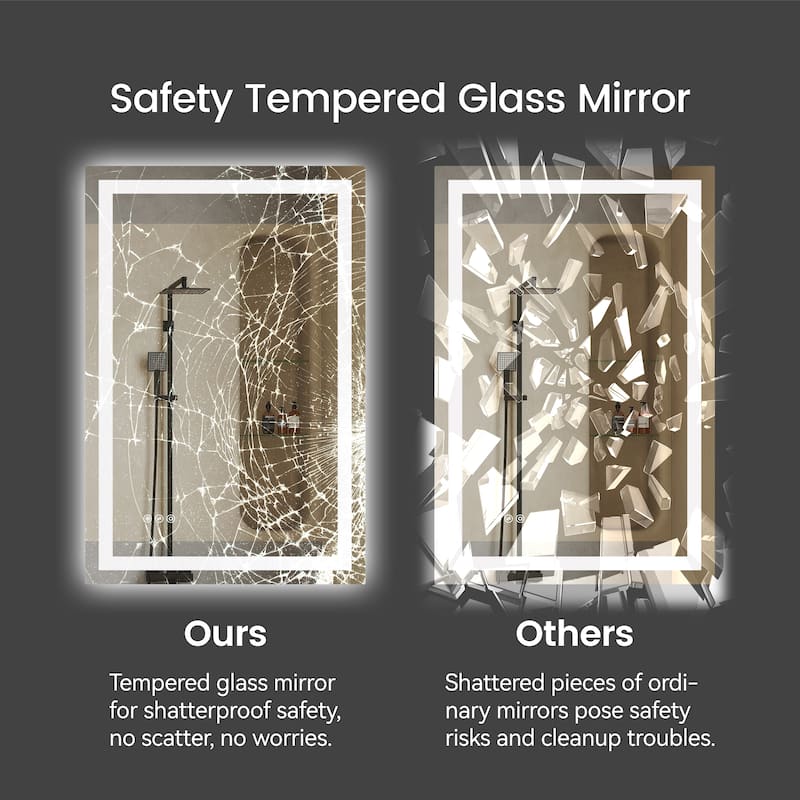 Clear Glass LED Vanity Mirror with Anti-Fog, Dimming and 3 Colors - 24” W x 36” H