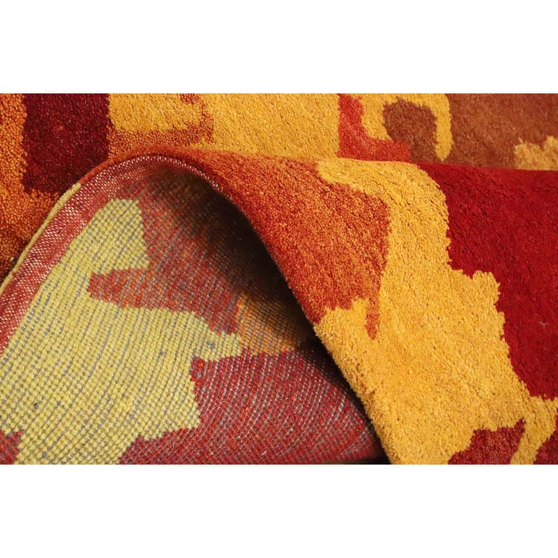 Hand Knotted Oriental 100% Wool Carpet Modern Geometric Oranges & Rust Gabbeh Area Rug - 9' 7'' X 6' 4''