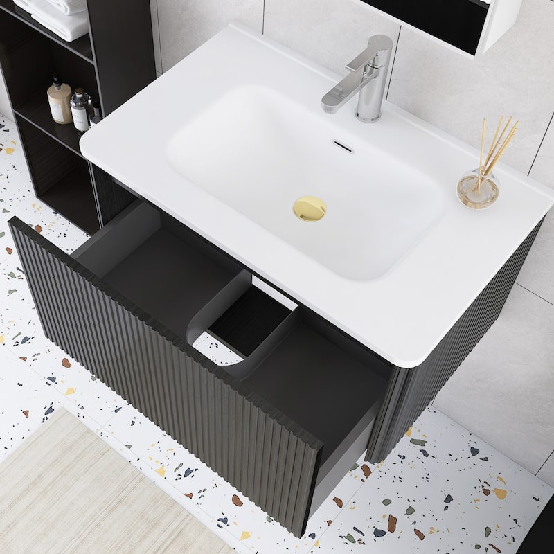 Floating Bathroom Vanity with Glossy White Integrated Ceramic Sink