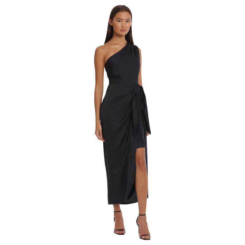 Donna Morgan One Shoulder Tie Waisted Draped Dress - Navy - 12