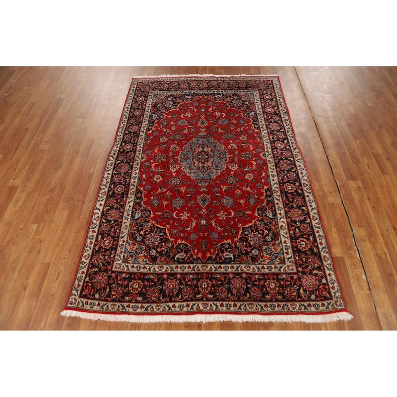 Vegetable Dye Traditional Red Kashan Persian Rug Handmade Wool Carpet ...