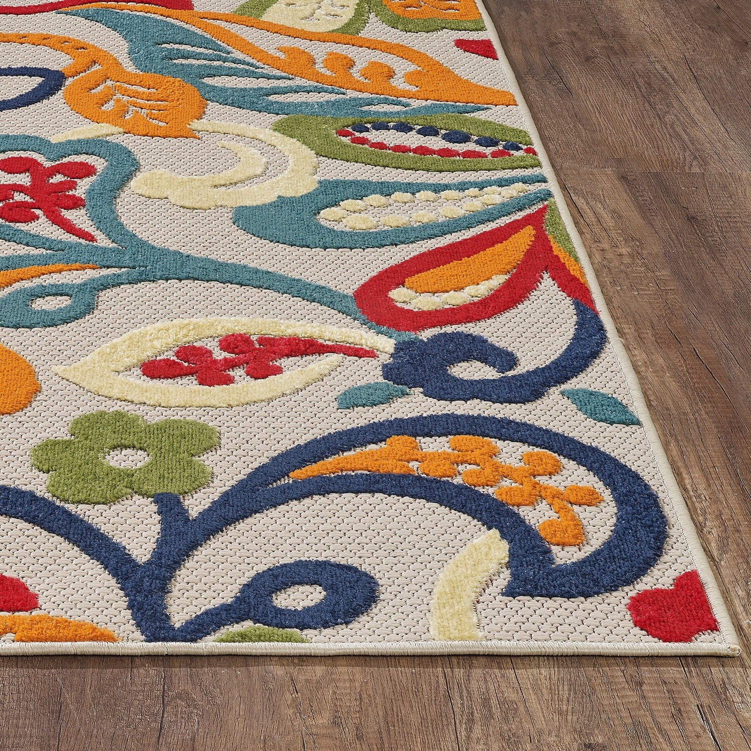 2' x 4' Multicolor Jacobean Floral Indoor Outdoor Area Rug