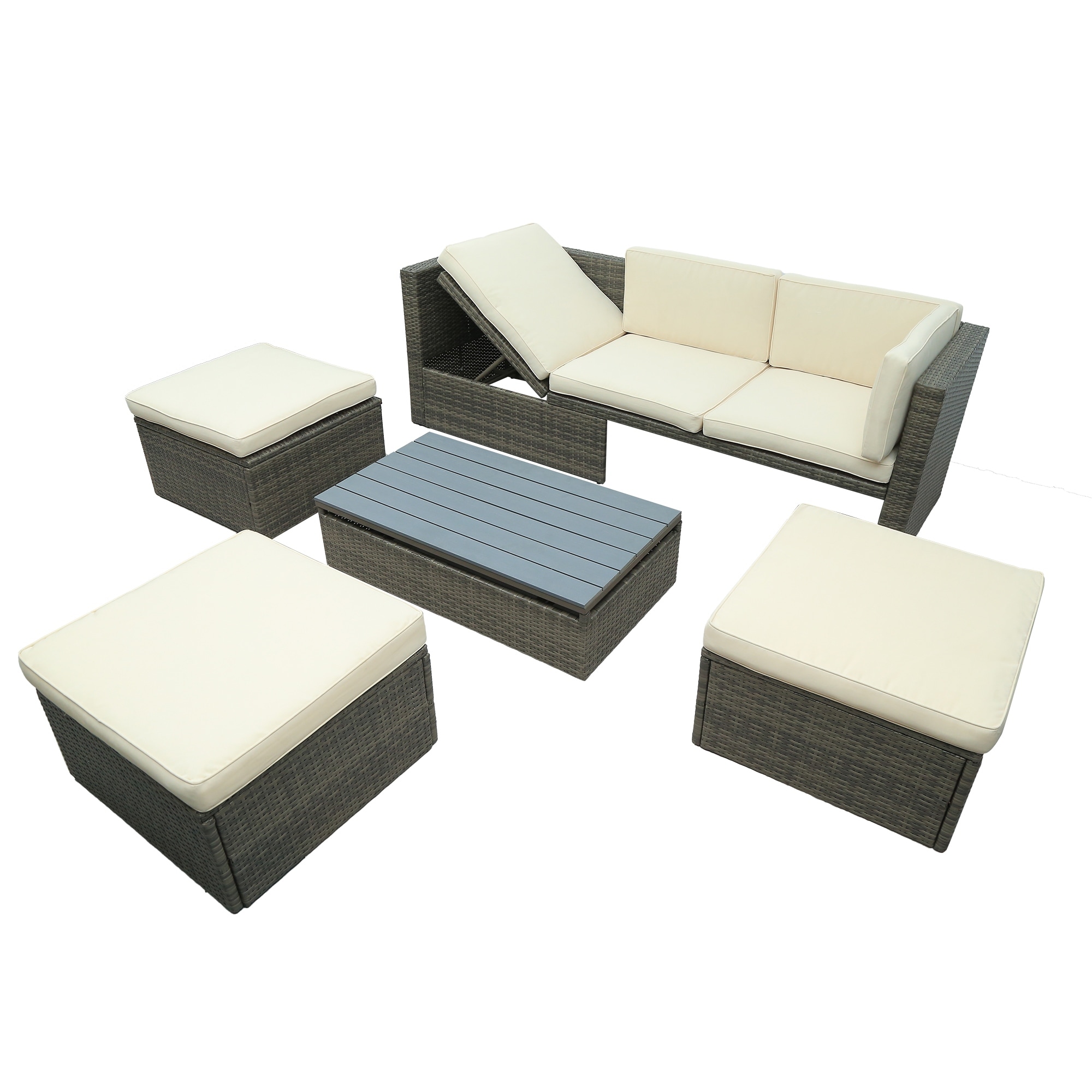 Outdoor Patio 5Piece Free Combination Conversation Sofa Set with