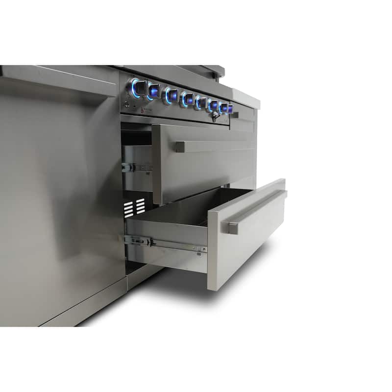 Mont Alpi MAi400-DFC-EXC Deluxe Stainless Steel Outdoor Kitchen Island BBQ Grill + Beverage Center + 25" Extra Storage Cabinet.