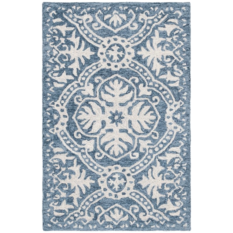 SAFAVIEH Handmade Micro-Loop Anamarija Wool Rug - 2'6" x 4' - Blue/Ivory