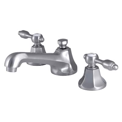 Tudor Widespread Bathroom Faucet with Brass Pop-Up in Brushed Nickel