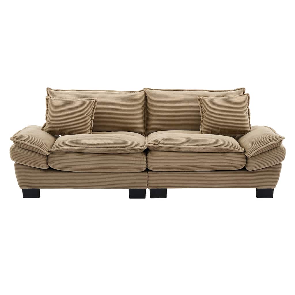 Corduroy Loveseat Couch with 2 Pillows, High-Density Foam Deep Seat Sofa, Upholstered Sofa with Double Layer Cushion