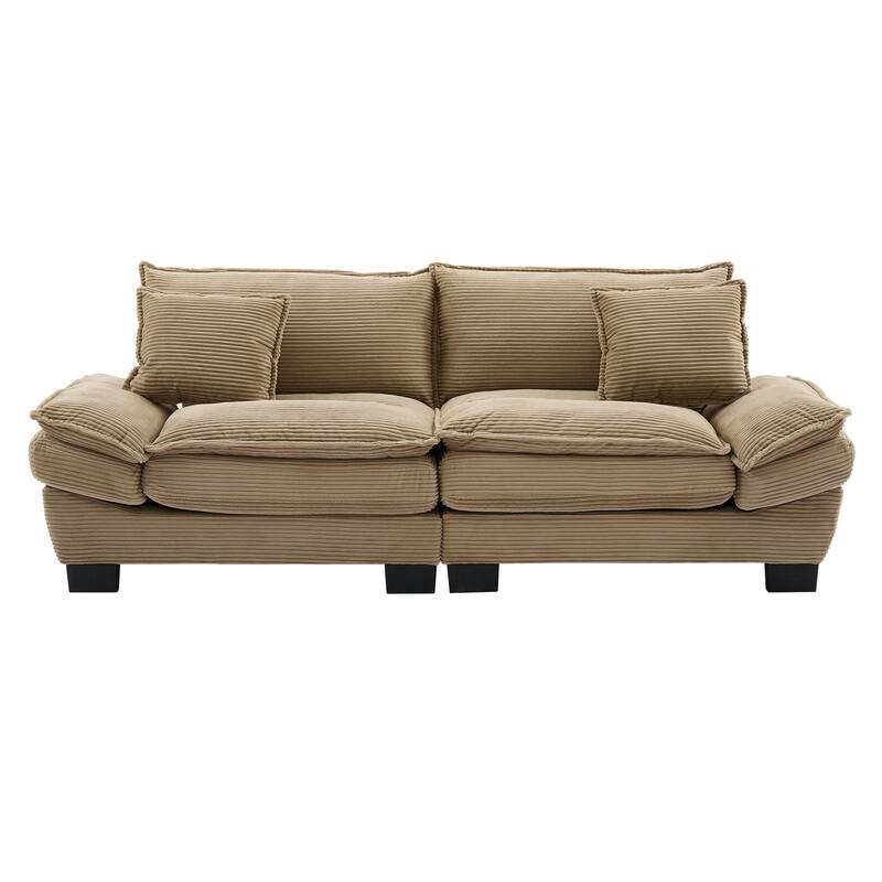 Corduroy Upholstered Loveseat Sofa, 2 Seater Sofa with Pillows, Deep Seat Sectional Sofa with Removable Cushions - khaki
